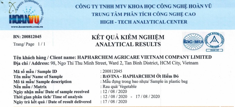 2020年8月12日のBavinaの赤唐辛子分析結